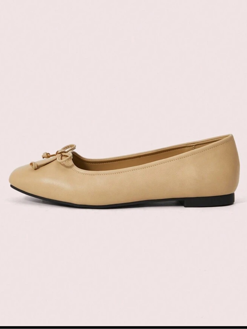 Nude Bow Ballet Flat - Classic Women’s Slip-On rounded square toe - Picture 4 of 4